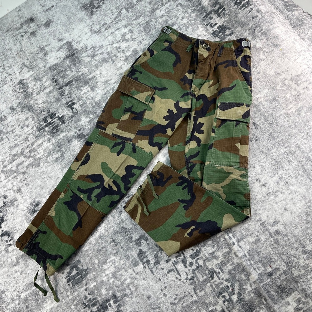 Racoe Inc Military Woodland Camo BDU Cargo Pants X-Small Ripstop Nylon Cotton